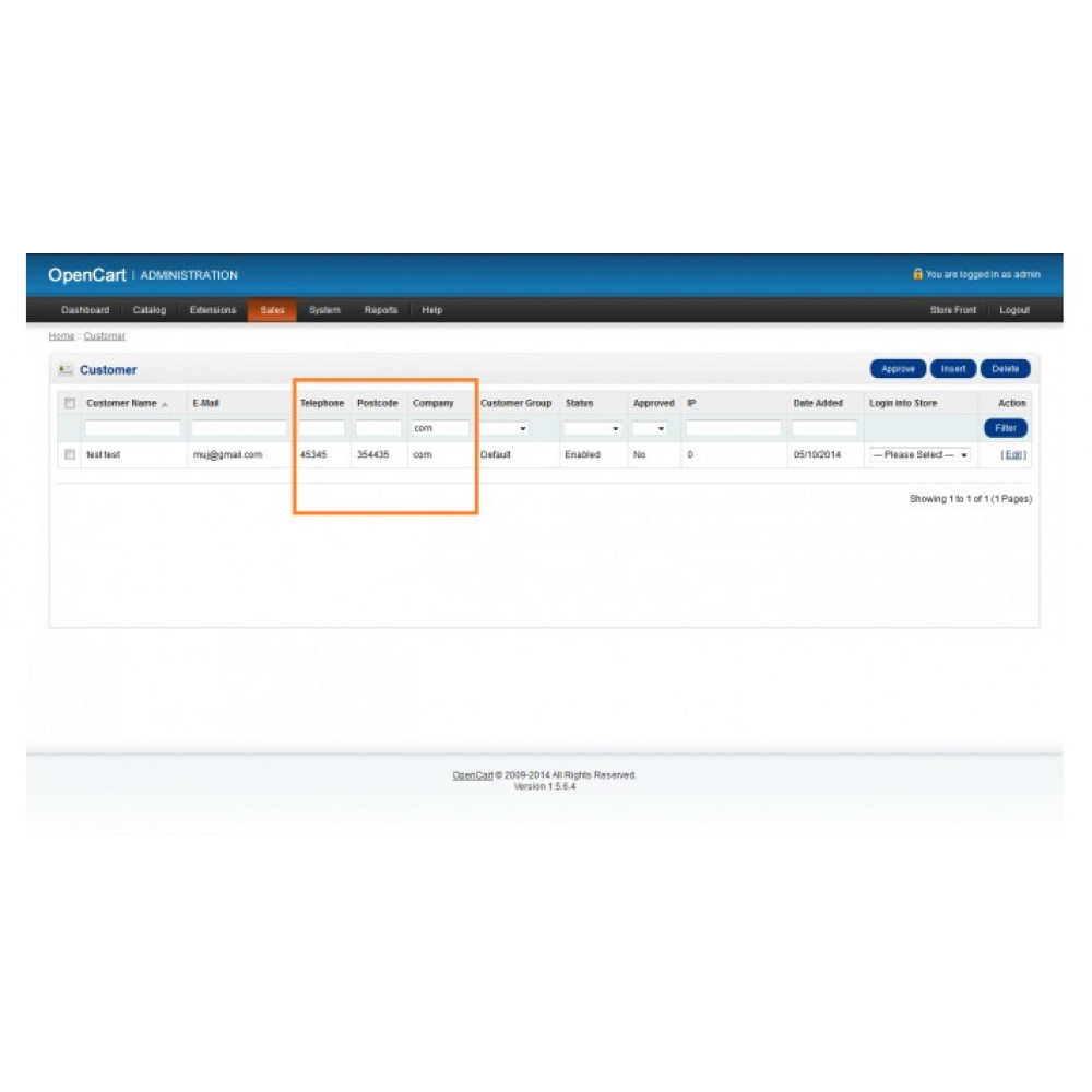 Admin search customers and orders by telephone or postcode